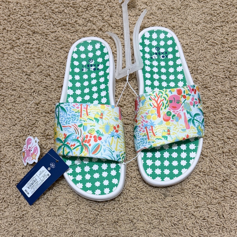 Roller Rabbit Green Floral & Multicolor Tropical Slide Sandals